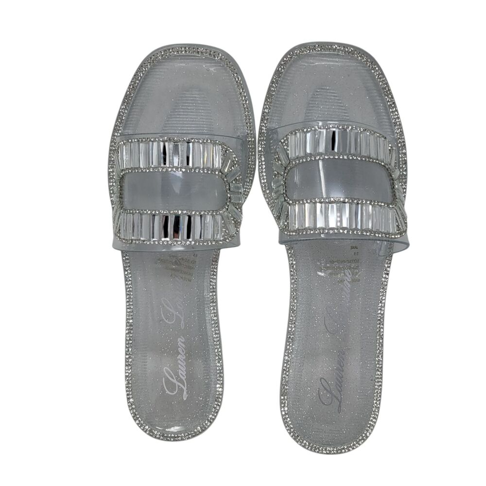 Lauren Lorraine Jane Black Jelly Jeweled Clear Slide Sandals Size 9.5 NEW in Box